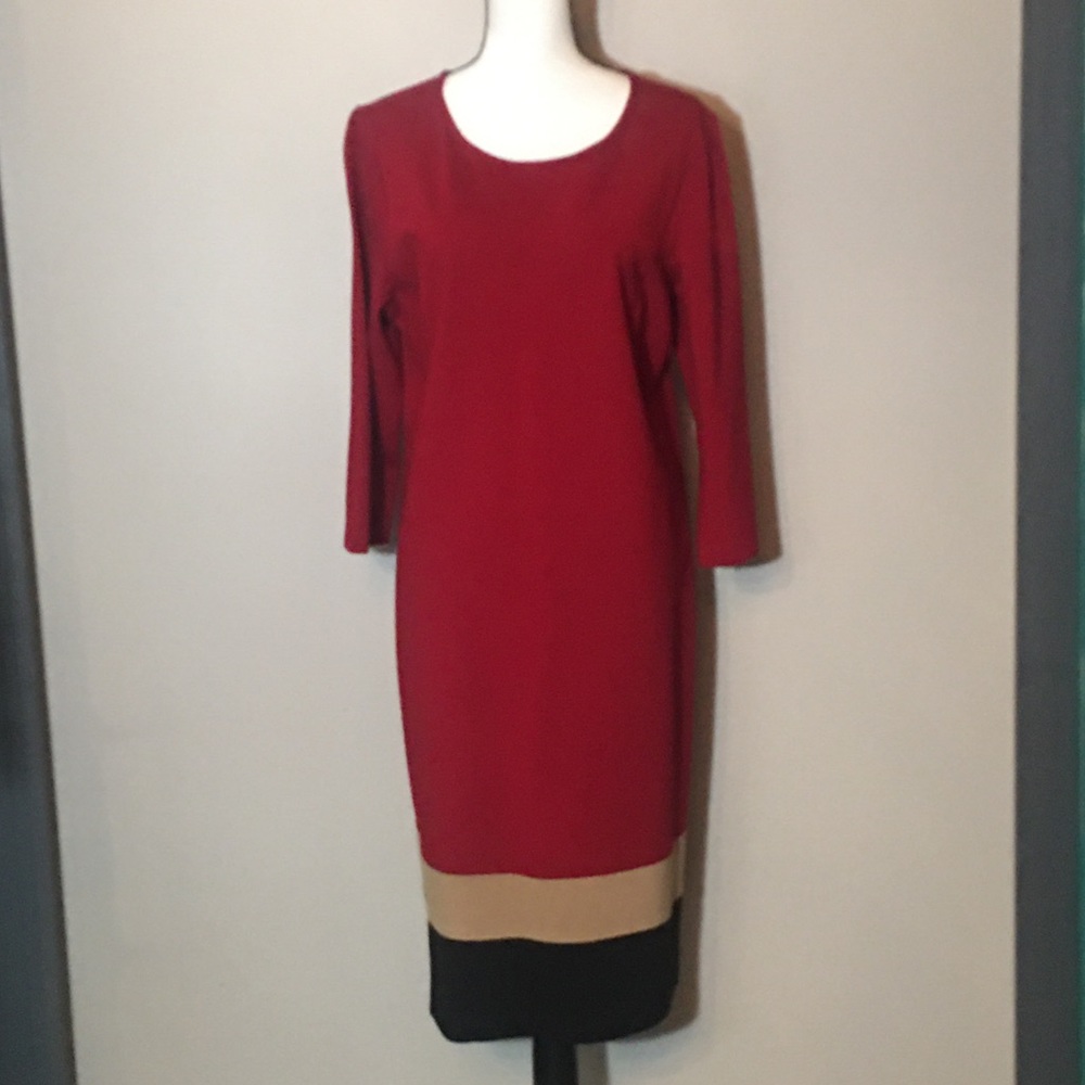 Talbots Red, Black, & Tan Dress. Size 16.